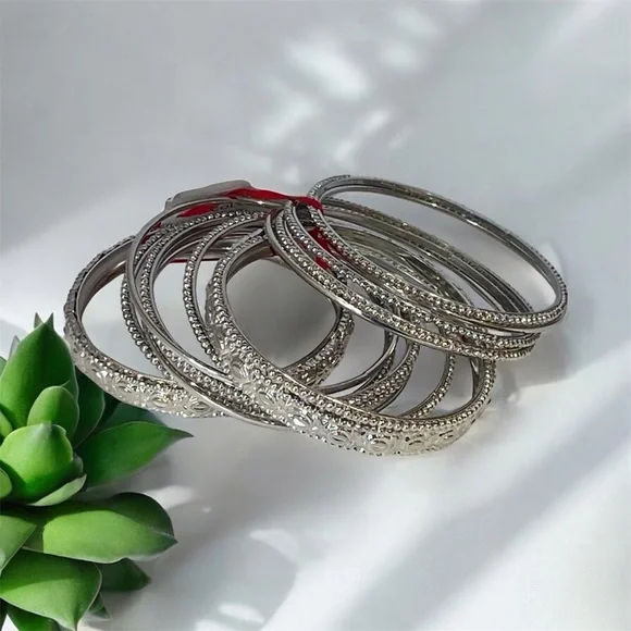 Sir Alistair Rai Silver Bangle Bracelet Set - Picture 2 of 3